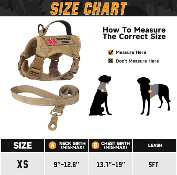 Hanshengday Tactical Dog Harness for Small Dogs, Military Puppy Vest Outdoor Training Dog Harness and Leash, - Image 3