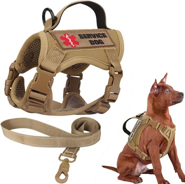 Hanshengday Tactical Dog Harness for Small Dogs, Military Puppy Vest Outdoor Training Dog Harness and Leash,