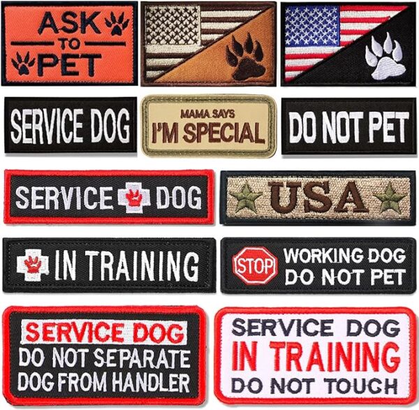 12 PCS Service Dog Patches with Removable Tactical Hook Loop