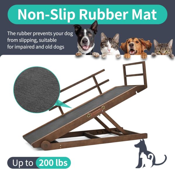 Dog Ramp, 5 Level Adjustable Wooden Folding Pet Ramp - Image 3